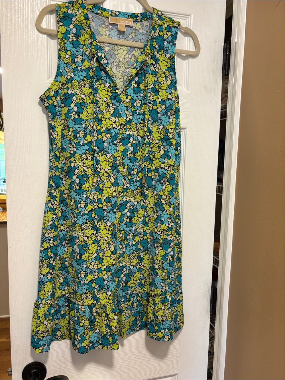Michael Kors Teal, Lime & Black Floral Sleeveless Dress